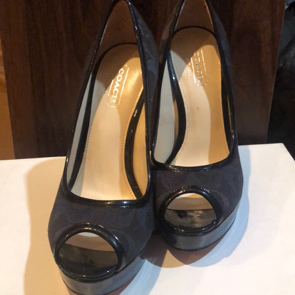 Sexy Black open toe Coach Heels size 5